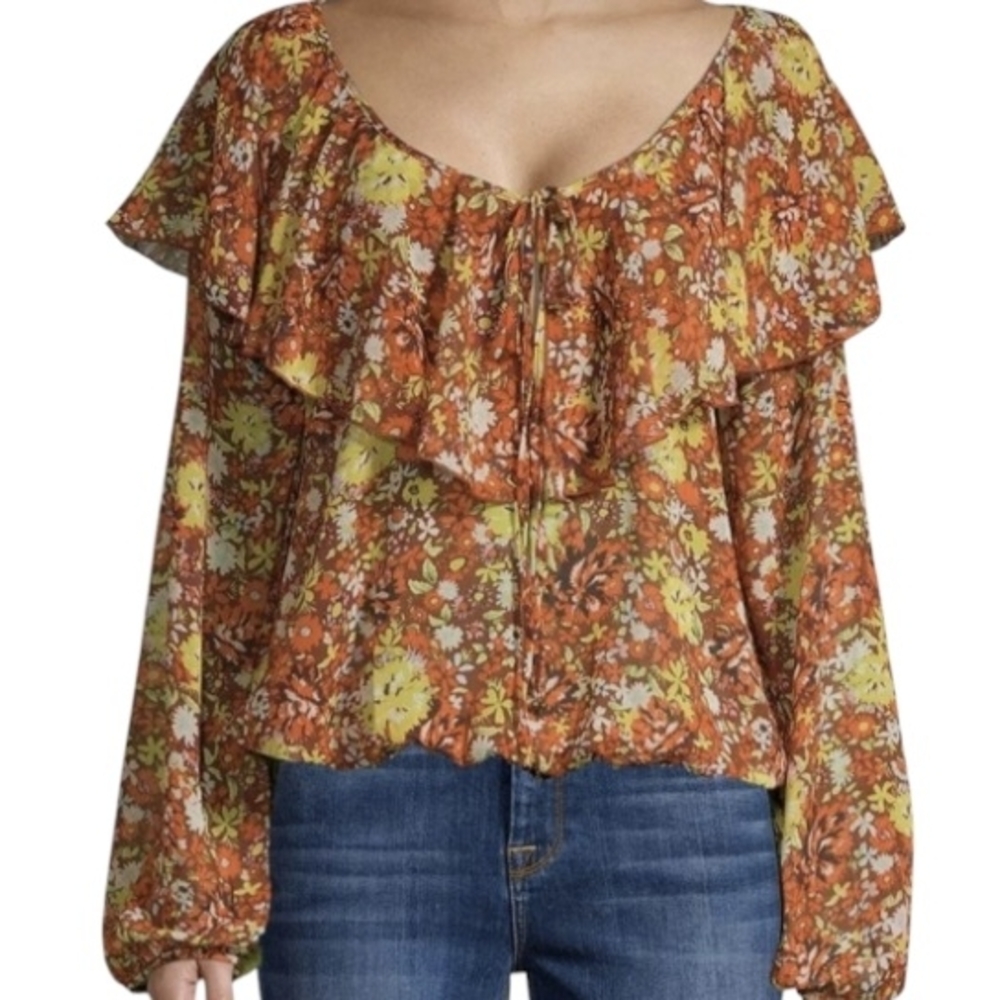 Free People Say It To Me Flutter Sleeve Bodysuit Flowy Boho Red Sienna SZ Large - Picture 1 of 16